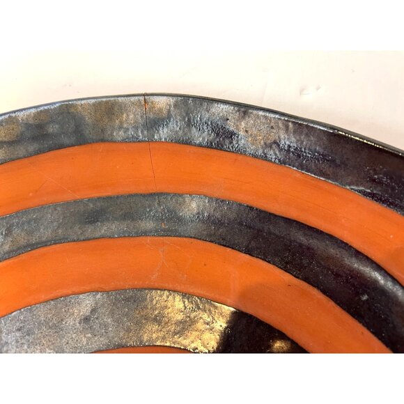 Metallic Orange Black Glazed Terracotta Ring Bowl Platter Artist Signed Tallinn - Picture 3 of 6